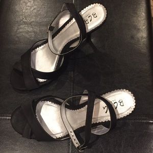BCBG black ankle wrap heels